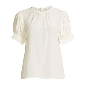 Rebecca Taylor Pleated Puff Sleeve Silk Blouse, Cream Color, Size XS